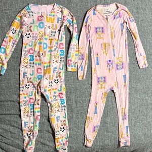 BUNDLE size 4T Disney princess zip up pajamas and childrens place letter pajamas